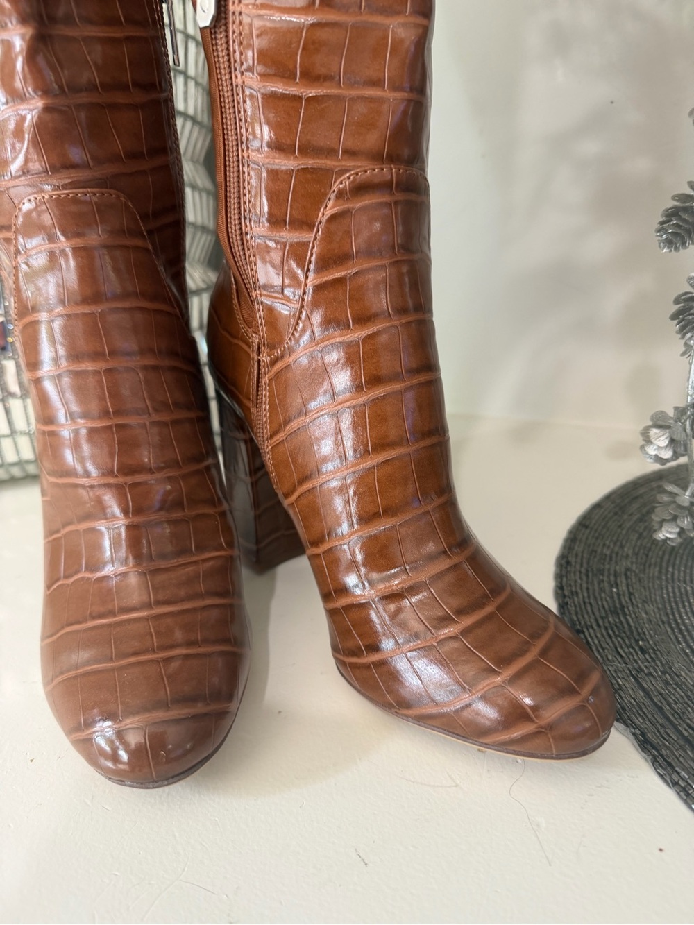Circus by Sam Edelman Cognac Croc-Embossed Knee Boots - Picture 6 of 6